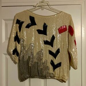 SHO MAX NY 100% Silk Vintage Sequined Top, Size L